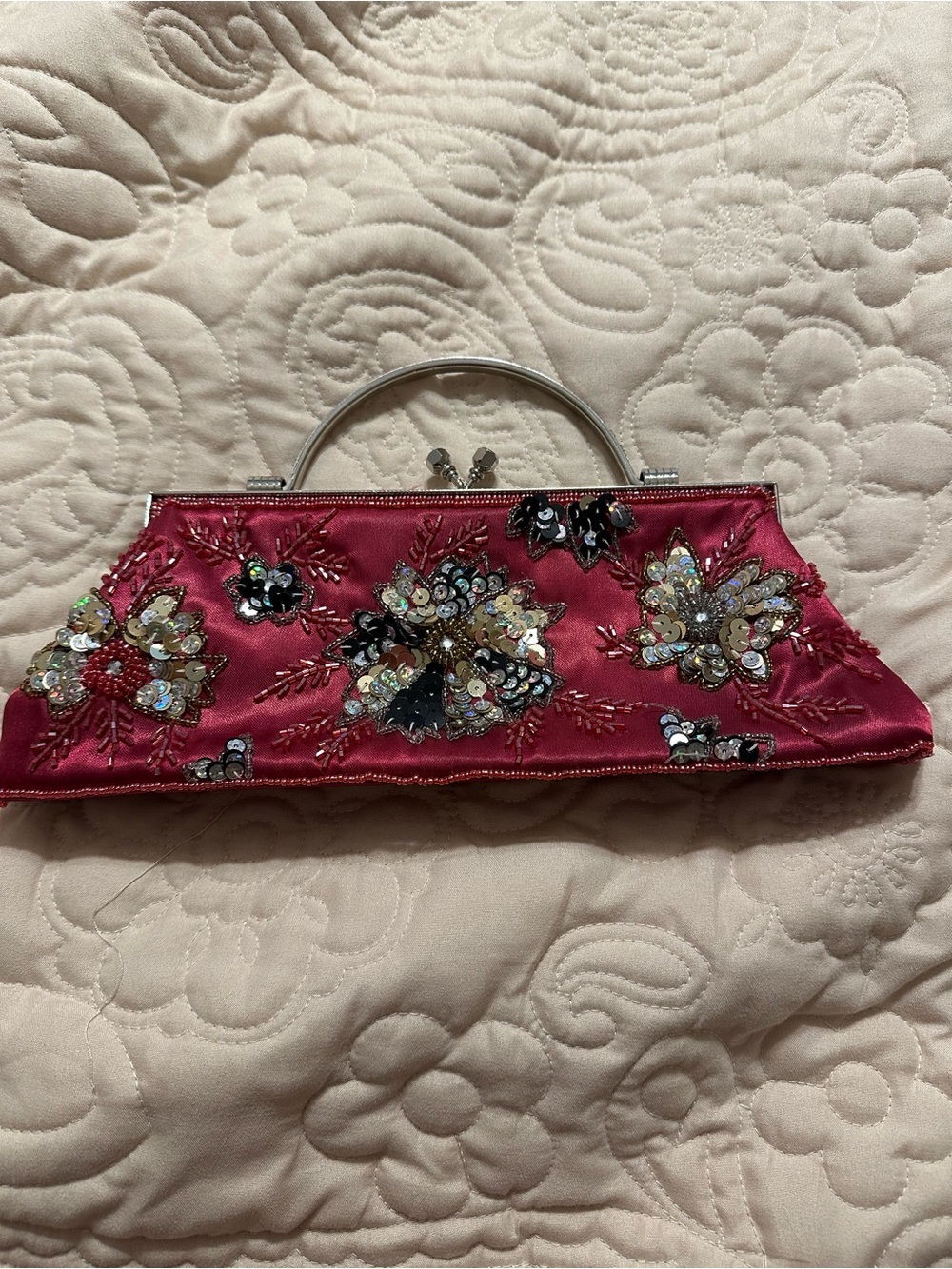 Embellished Satin Evening Clutch - Pink
